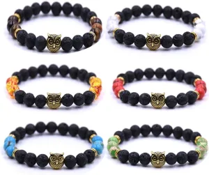 Couple Bracelets Owl Charm Beaded Bracelets Set Womens Healing Energy Lucky Stone Bracelets