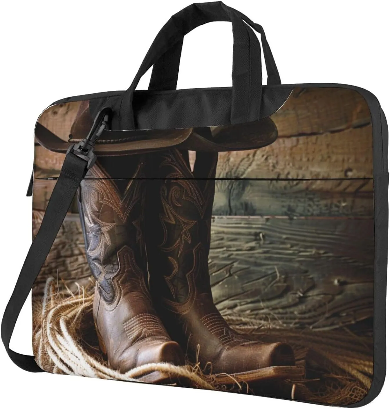 Cowboy Hat Western Boots Printed Laptop Tote Bag Travel Business Computer Bag Work Bag for Men Women