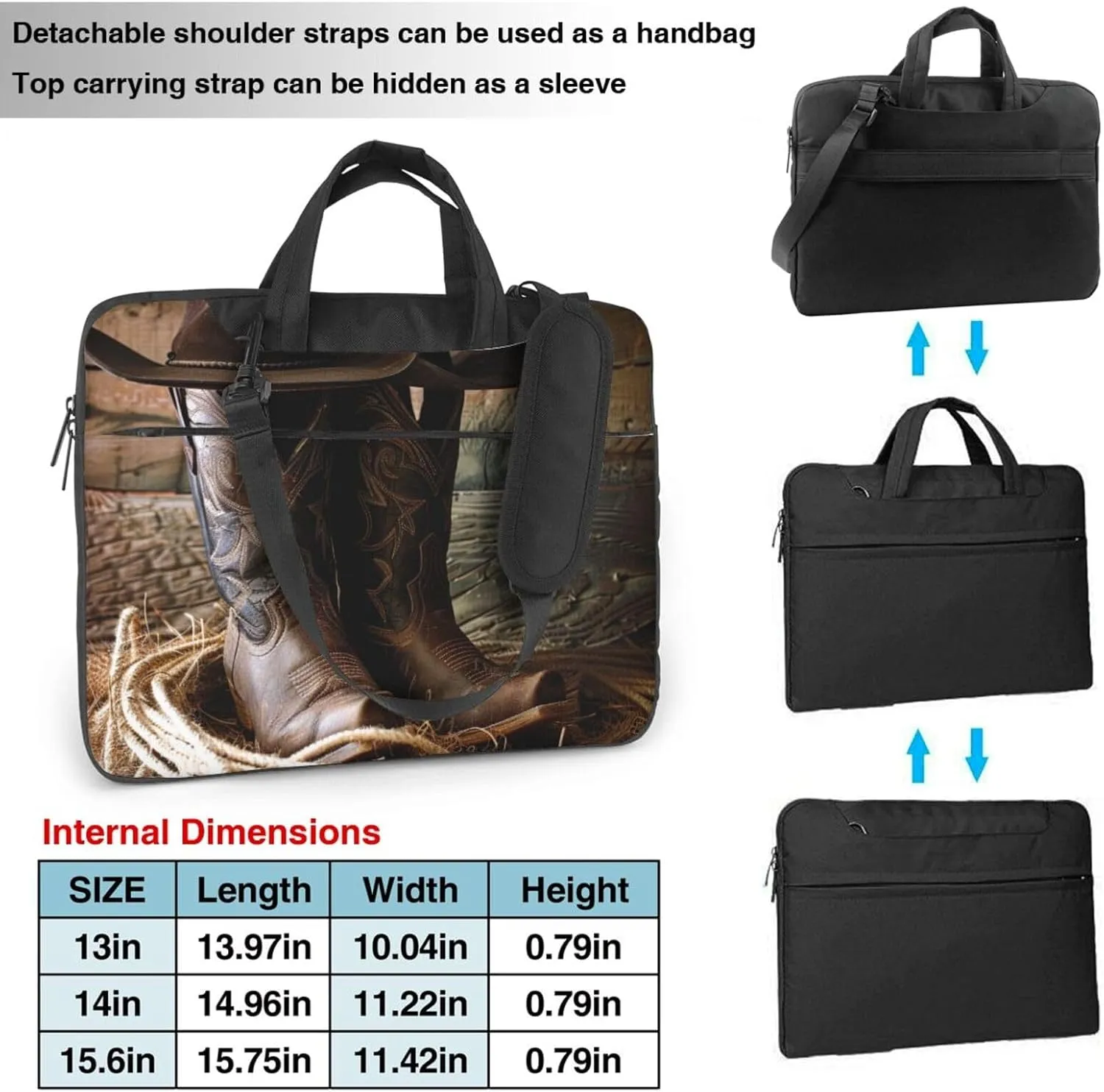 Cowboy Hat Western Boots Printed Laptop Tote Bag Travel Business Computer Bag Work Bag for Men Women