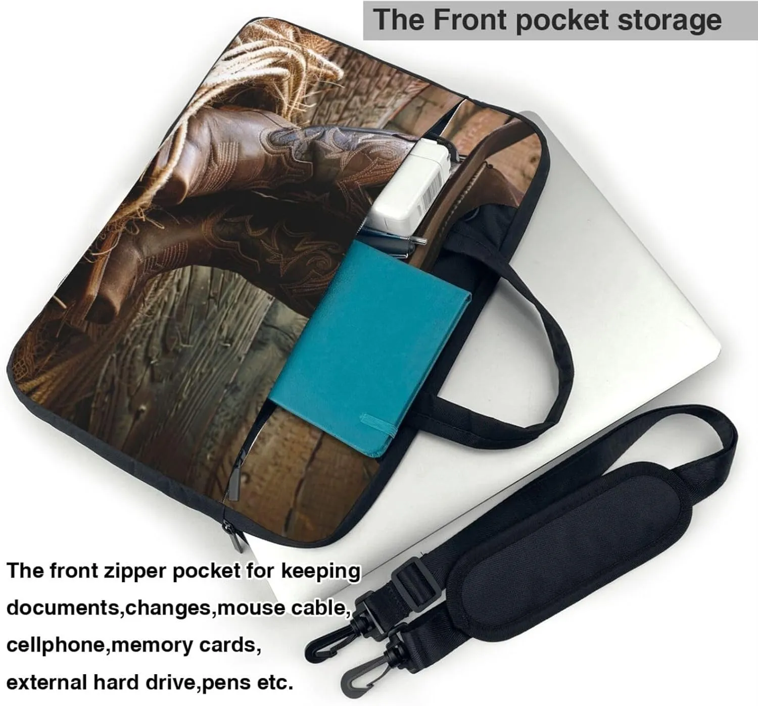 Cowboy Hat Western Boots Printed Laptop Tote Bag Travel Business Computer Bag Work Bag for Men Women