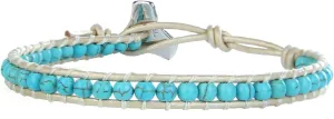 CQUAN CHI Turquoise Bracelets Handmade Woven Friendship Bracelets White Leather Adjustable Wrap Bracelets