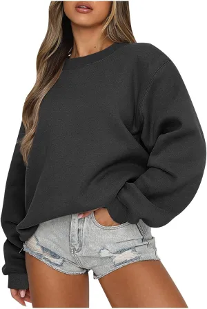 Crewneck Oversized Sweatshirt for Women Fleece Casual Long Sleeve Pullover Hoodies Trendy Comfy Fall Tops