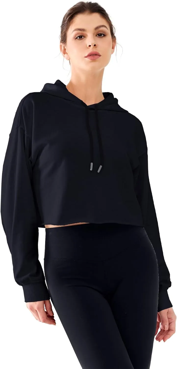 Cropped Hoodie Women Sweatshirt Oversize Long Sleeve Loose Crop Hoodies Ladies Drop Shoulder Pullover Casual Athletic