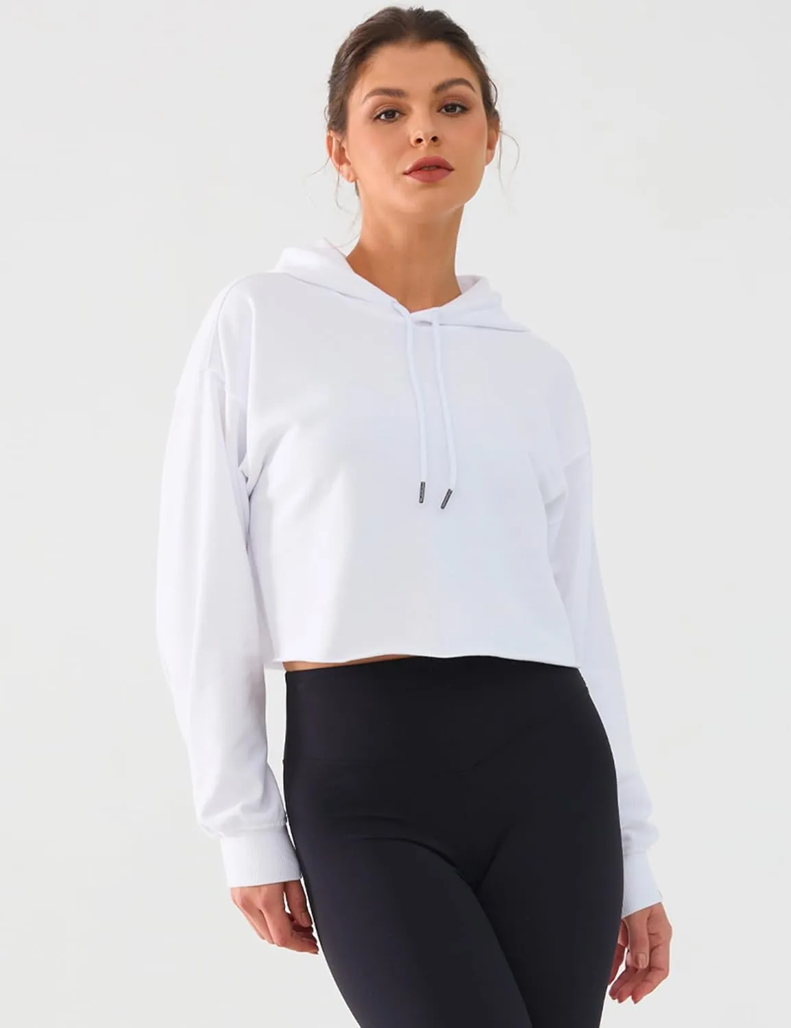 Cropped Hoodie Women Sweatshirt Oversize Long Sleeve Loose Crop Hoodies Ladies Drop Shoulder Pullover Casual Athletic