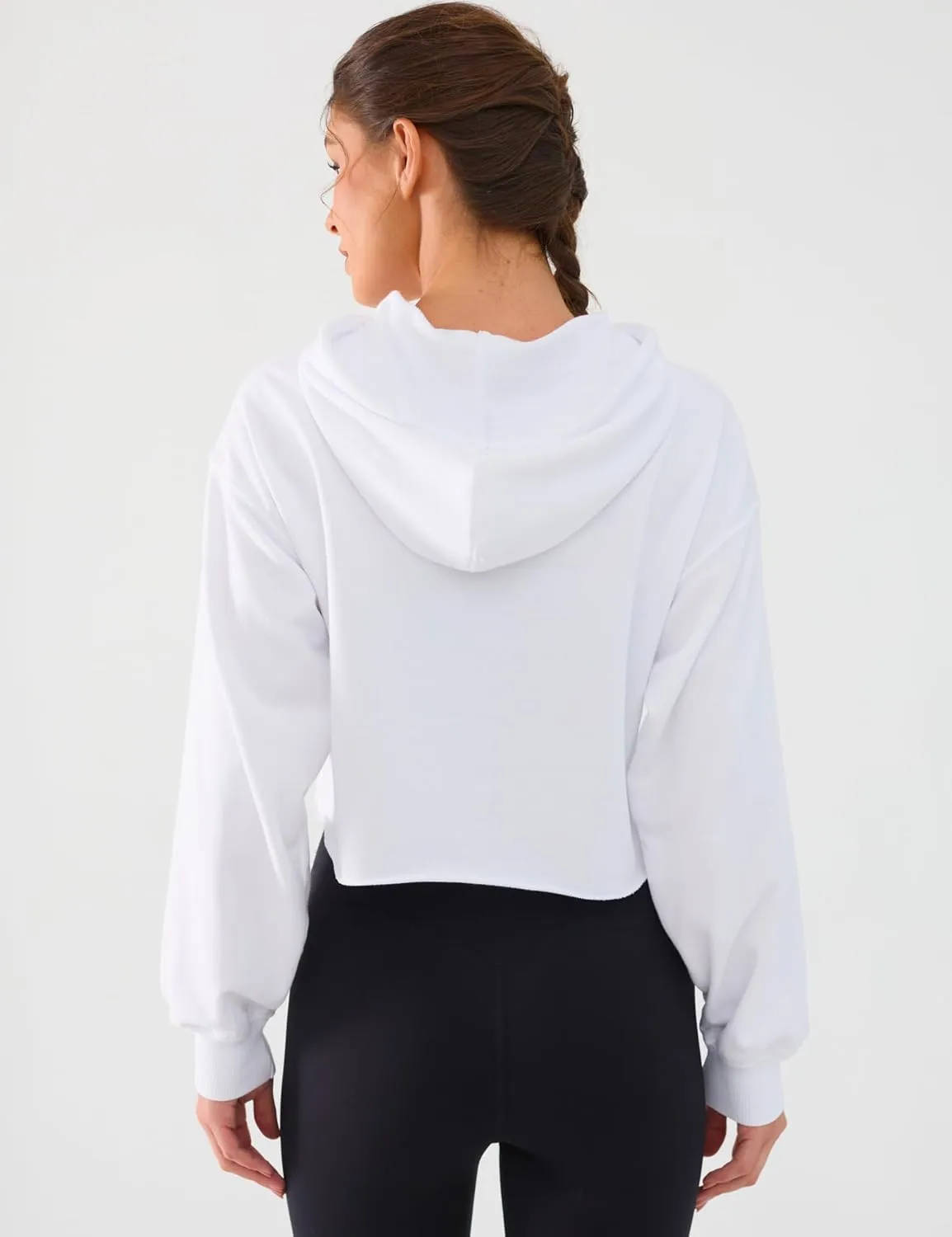 Cropped Hoodie Women Sweatshirt Oversize Long Sleeve Loose Crop Hoodies Ladies Drop Shoulder Pullover Casual Athletic