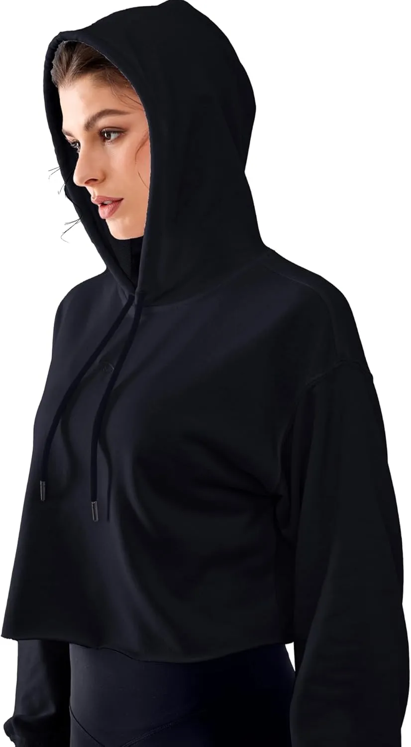 Cropped Hoodie Women Sweatshirt Oversize Long Sleeve Loose Crop Hoodies Ladies Drop Shoulder Pullover Casual Athletic