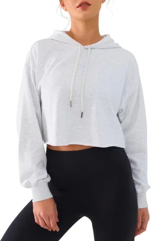 Cropped Hoodie Women Sweatshirt Oversize Long Sleeve Loose Crop Hoodies Ladies Drop Shoulder Pullover Casual Athletic