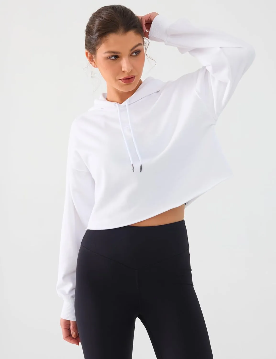 Cropped Hoodie Women Sweatshirt Oversize Long Sleeve Loose Crop Hoodies Ladies Drop Shoulder Pullover Casual Athletic