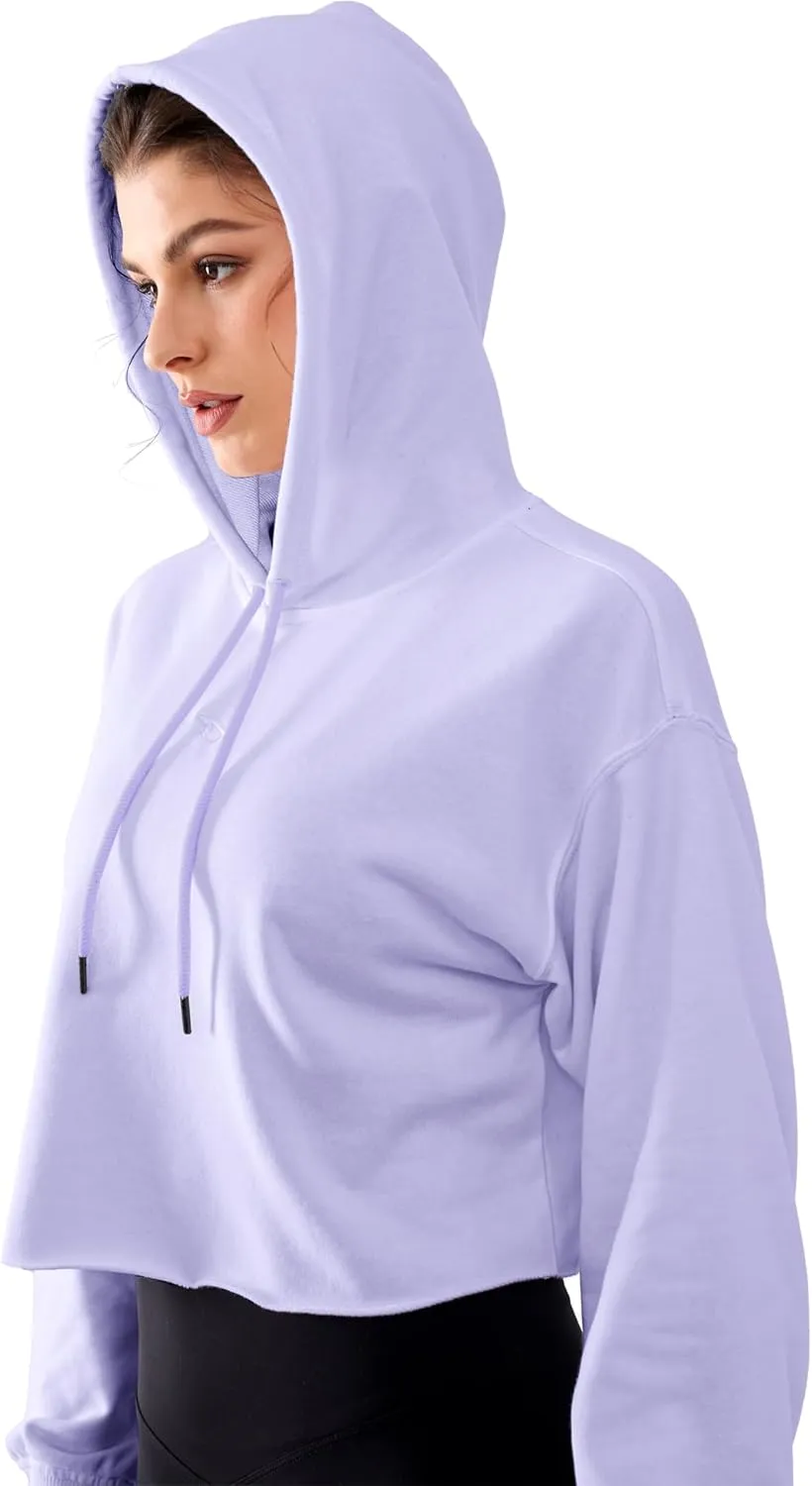 Cropped Hoodie Women Sweatshirt Oversize Long Sleeve Loose Crop Hoodies Ladies Drop Shoulder Pullover Casual Athletic