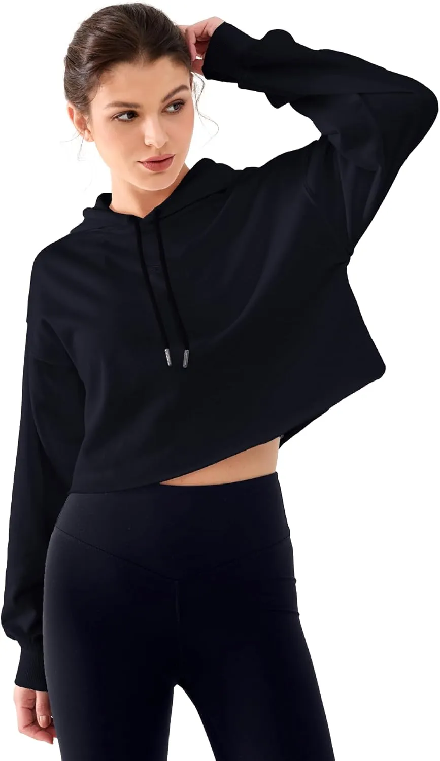 Cropped Hoodie Women Sweatshirt Oversize Long Sleeve Loose Crop Hoodies Ladies Drop Shoulder Pullover Casual Athletic