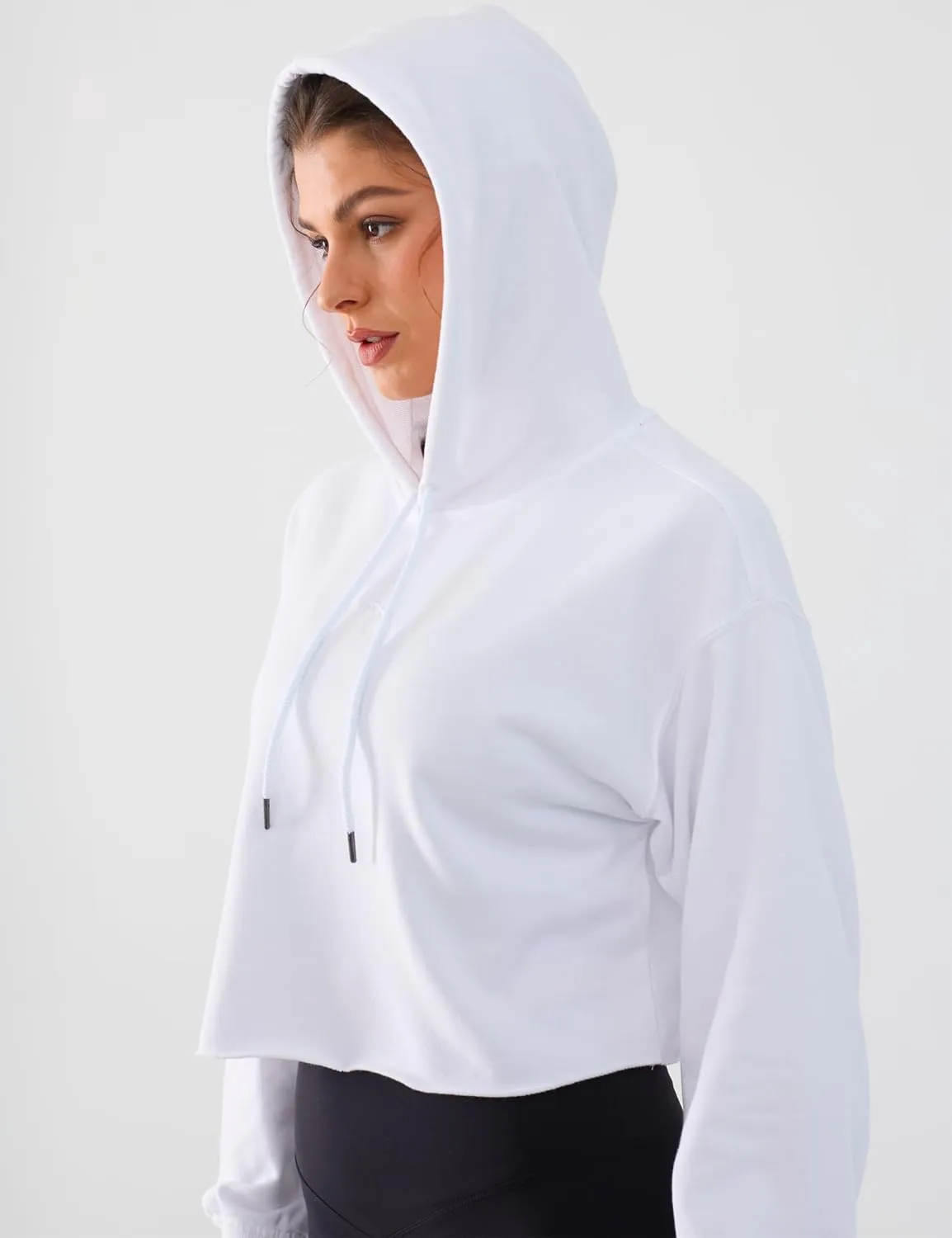 Cropped Hoodie Women Sweatshirt Oversize Long Sleeve Loose Crop Hoodies Ladies Drop Shoulder Pullover Casual Athletic
