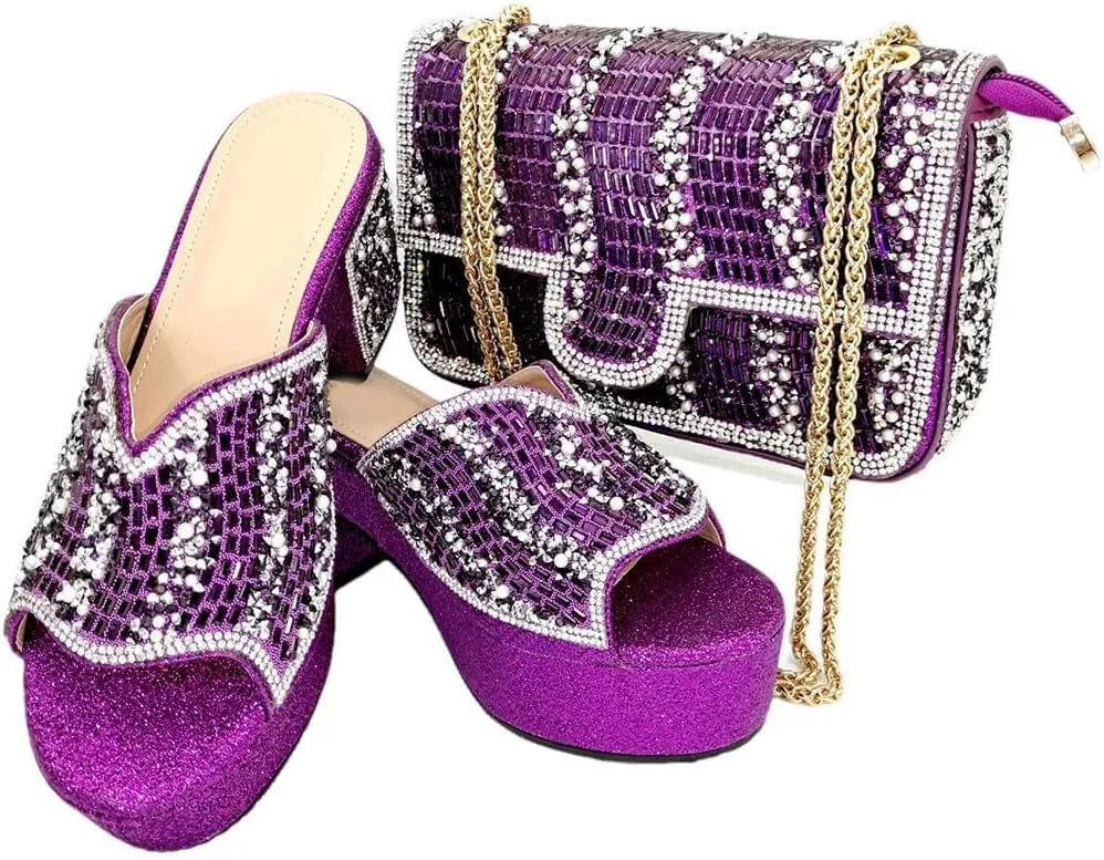 Crystal-Encrusted Wedding Shoes with Matching Purse Set African Bridal Party Rhinestone Pumps