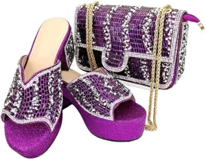 Crystal-Encrusted Wedding Shoes with Matching Purse Set African Bridal Party Rhinestone Pumps