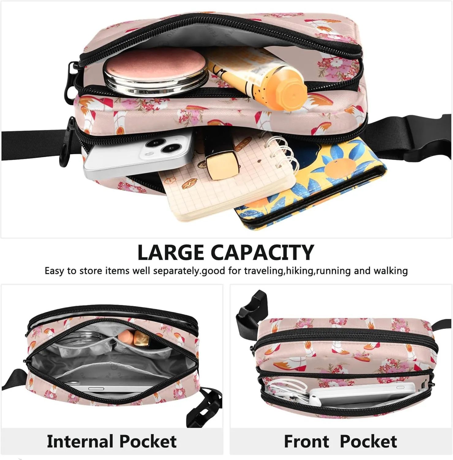 Cute Cowgirl Boots Pink Women Fanny Pack Waterproof Hip Bag Belt Purse Designer Cross Body Waist Purse