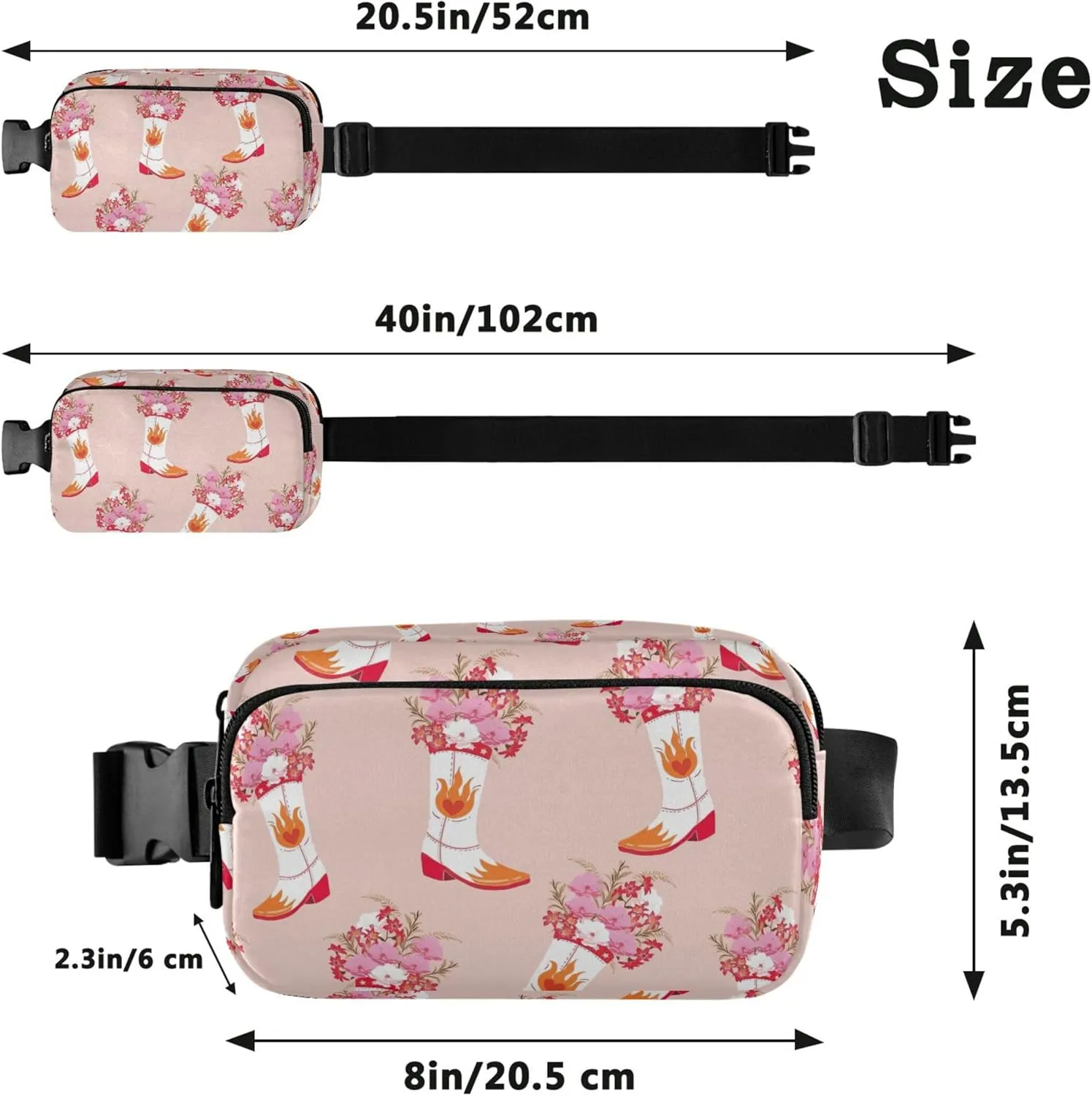 Cute Cowgirl Boots Pink Women Fanny Pack Waterproof Hip Bag Belt Purse Designer Cross Body Waist Purse
