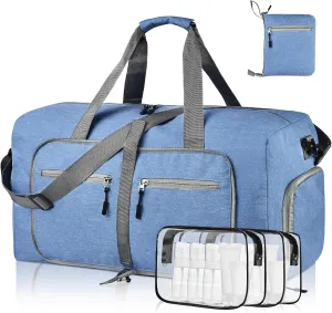 Dimayar 115L Travel Duffle Bag - Foldable Duffel Bag with Shoes Compartment - Overnight Bags Waterproof & Tear Resistant(Blue)