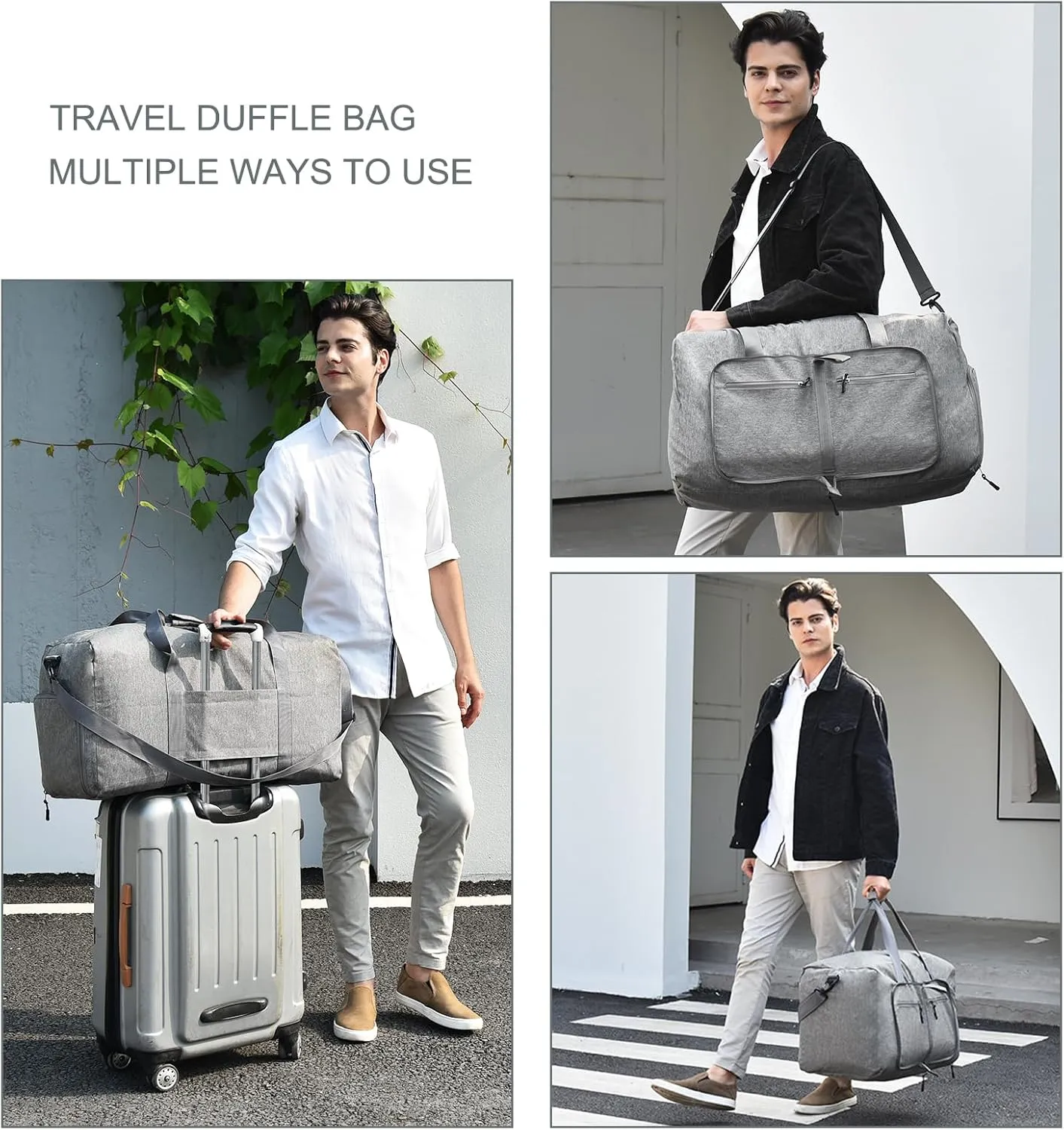 Dimayar 65L Travel Duffle Bag - Foldable Duffel Bag with Shoes Compartment - Overnight Bags Waterproof & Tear Resistant(Gray)