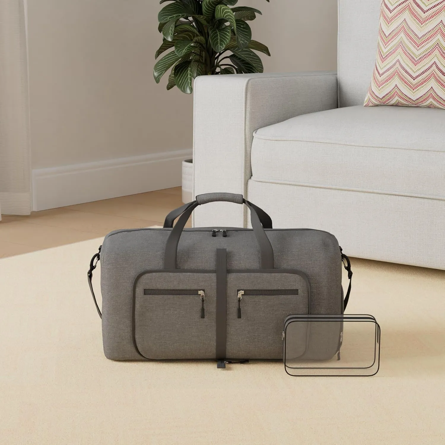 Dimayar 65L Travel Duffle Bag - Foldable Duffel Bag with Shoes Compartment - Overnight Bags Waterproof & Tear Resistant(Gray)