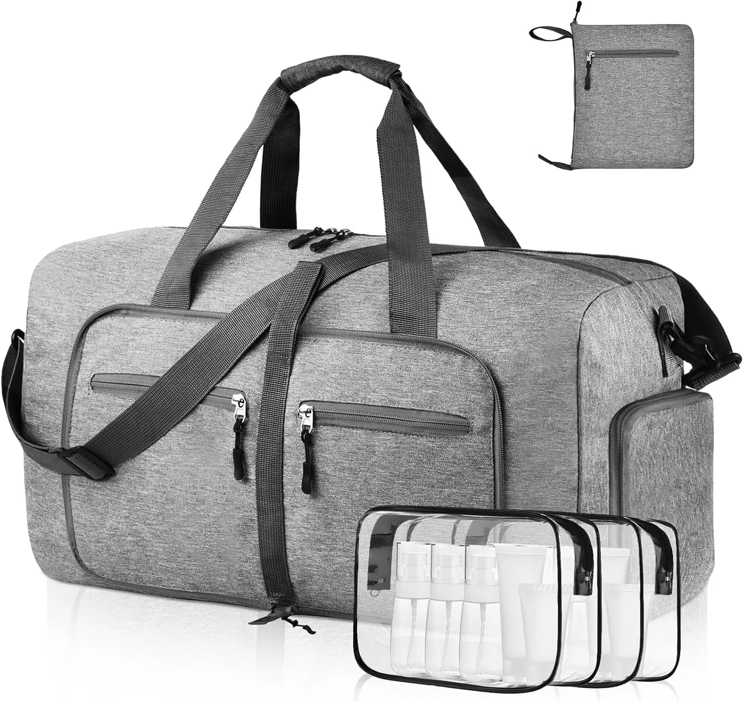 Dimayar 65L Travel Duffle Bag - Foldable Duffel Bag with Shoes Compartment - Overnight Bags Waterproof & Tear Resistant(Gray)