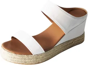 Eduavar Espadrille Sandals for Women, Sandals for Women Casual Summer Travel Beach Sandals Open Toe Slip-on Wedge Sandals