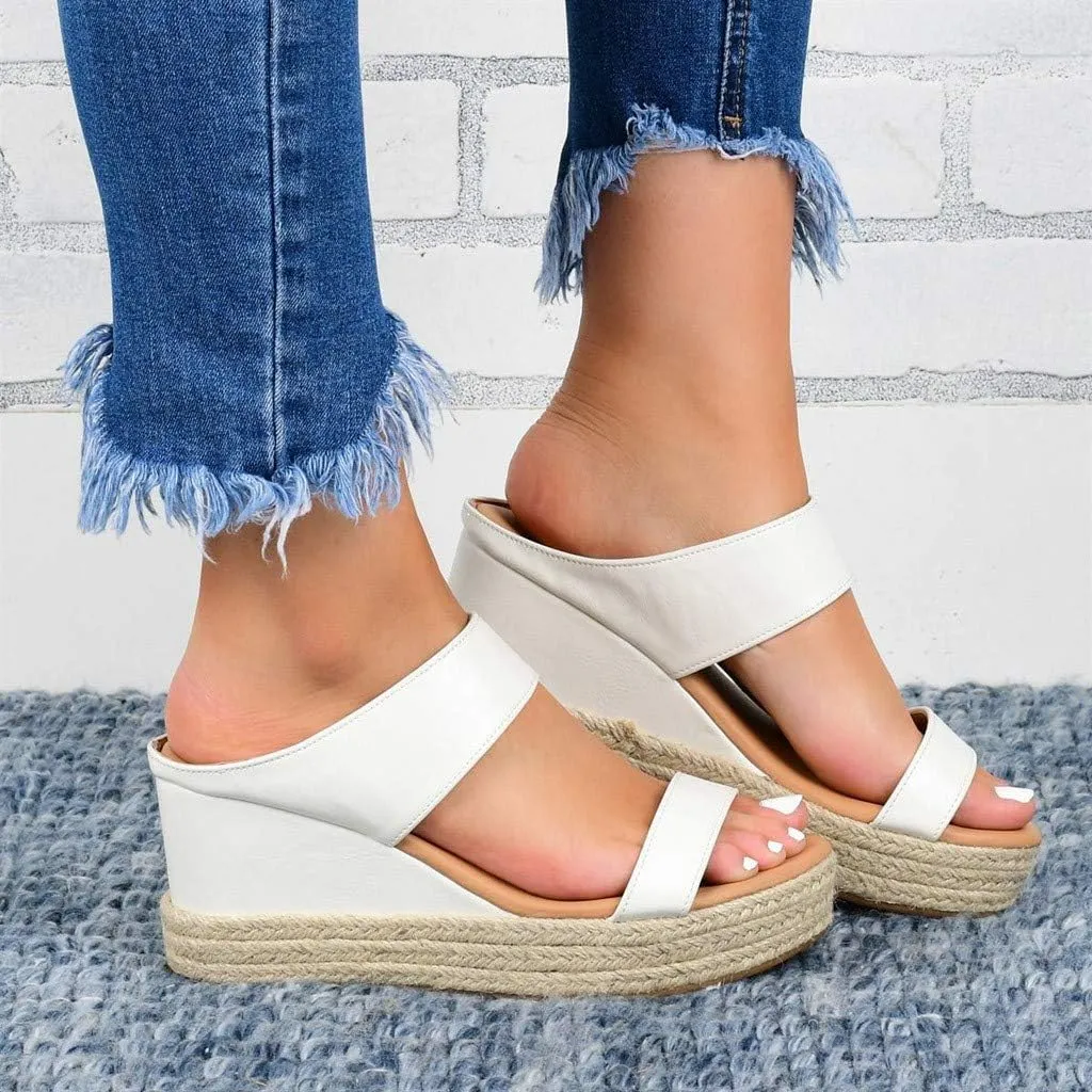 Eduavar Espadrille Sandals for Women, Sandals for Women Casual Summer Travel Beach Sandals Open Toe Slip-on Wedge Sandals