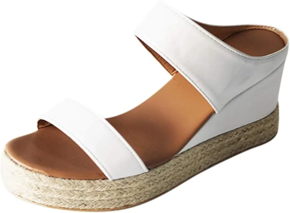 Eduavar Espadrille Sandals for Women, Sandals for Women Casual Summer Travel Beach Sandals Open Toe Slip-on Wedge Sandals