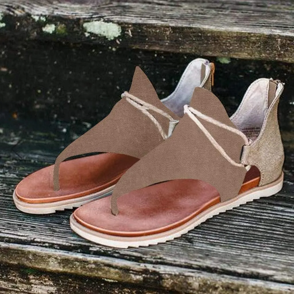 Eduavar Gladiator Sandals for Women, Sandals for Women Casual Summer Open Toe Flip Flops Zip Up Sandals Suede Flat Sandals