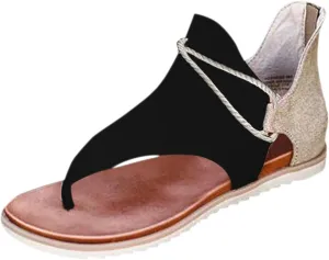 Eduavar Gladiator Sandals for Women, Sandals for Women Casual Summer Open Toe Flip Flops Zip Up Sandals Suede Flat Sandals
