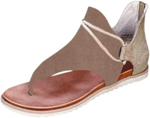 Eduavar Gladiator Sandals for Women, Sandals for Women Casual Summer Open Toe Flip Flops Zip Up Sandals Suede Flat Sandals