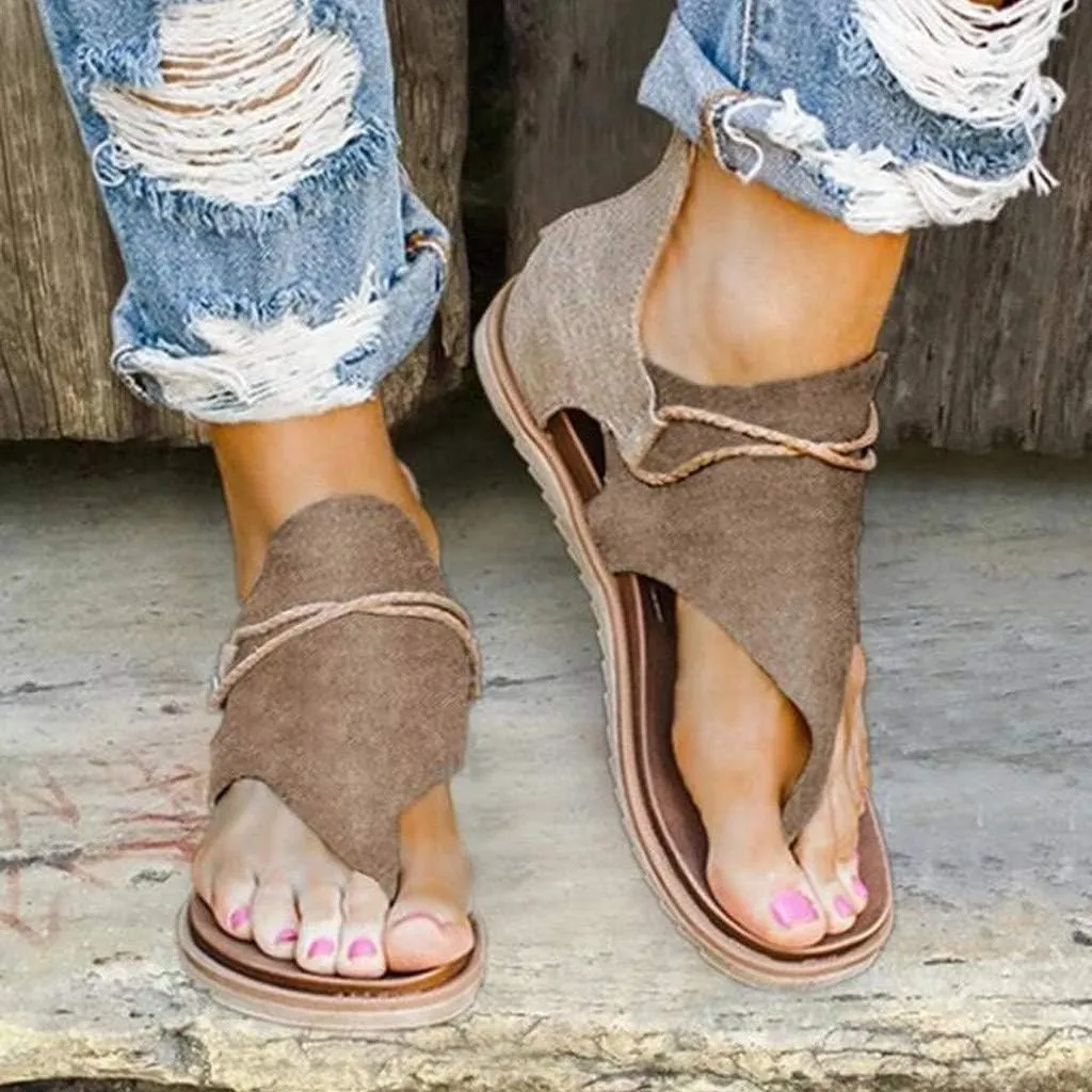Eduavar Gladiator Sandals for Women, Sandals for Women Casual Summer Open Toe Flip Flops Zip Up Sandals Suede Flat Sandals