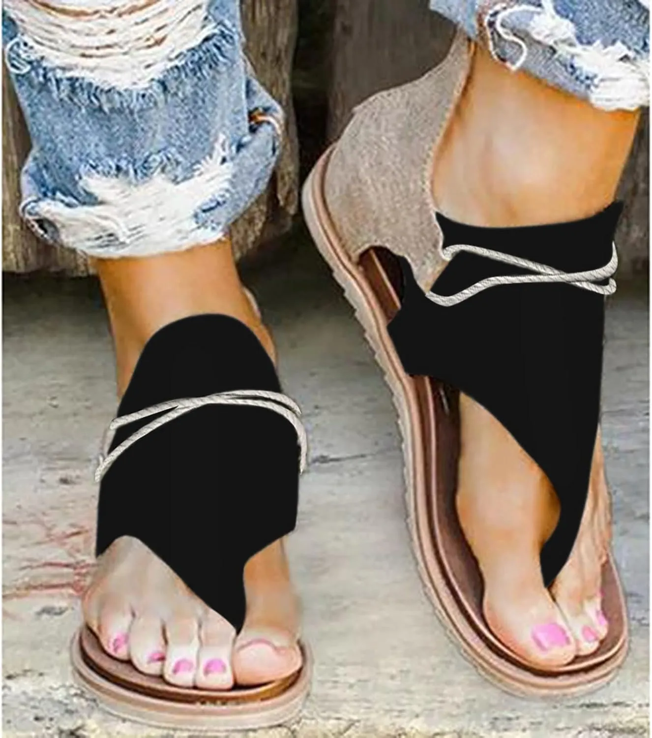 Eduavar Gladiator Sandals for Women, Sandals for Women Casual Summer Open Toe Flip Flops Zip Up Sandals Suede Flat Sandals