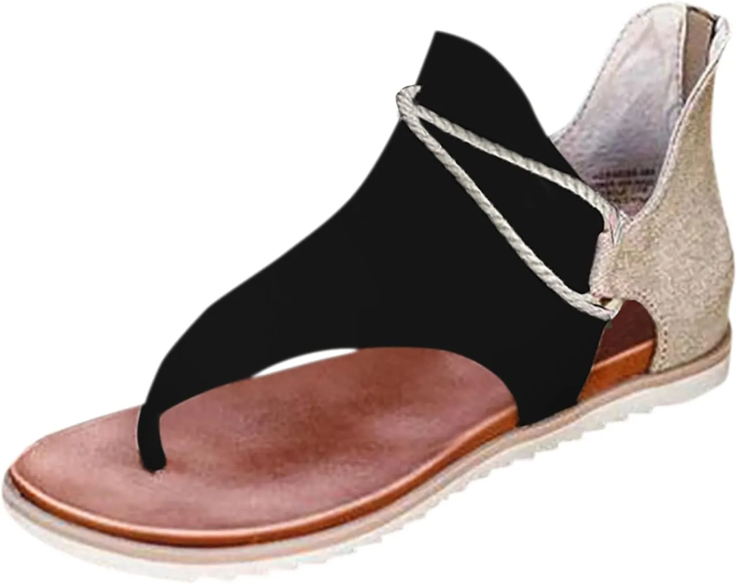 Eduavar Gladiator Sandals for Women, Sandals for Women Casual Summer Open Toe Flip Flops Zip Up Sandals Suede Flat Sandals