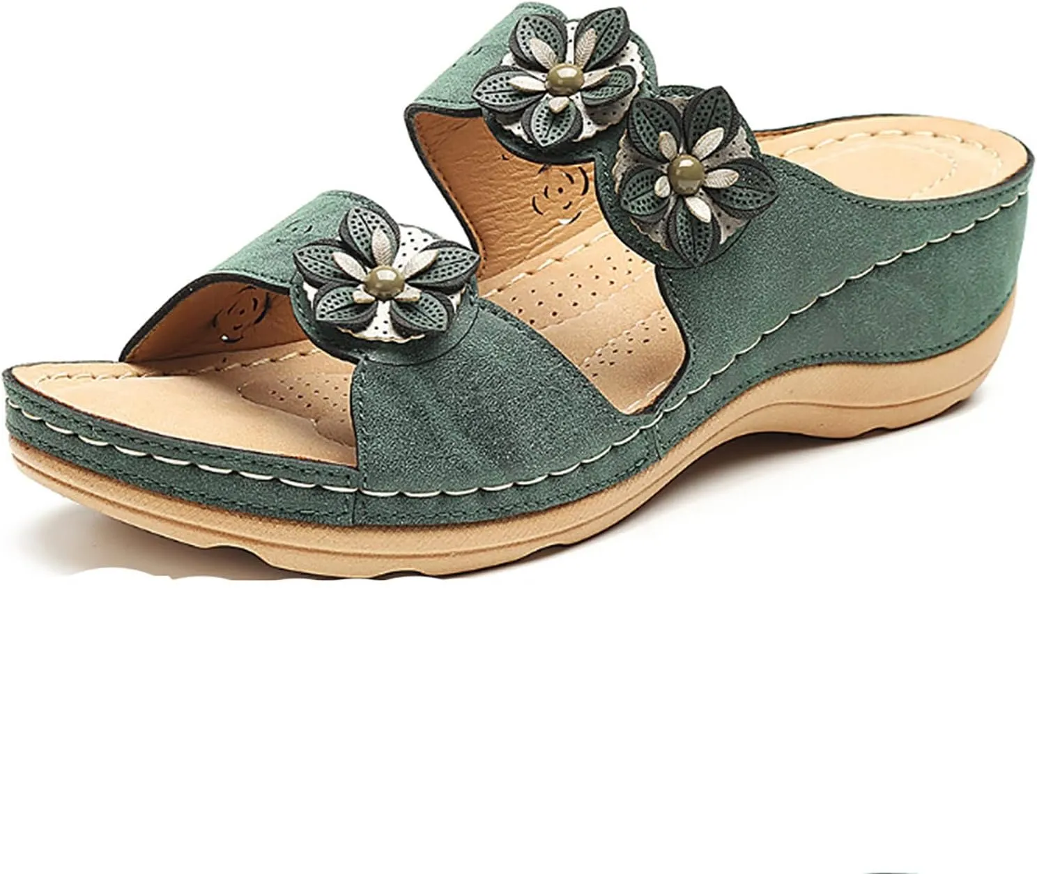 Eduavar Orthopedic Sandals for Women, Sandals Women Comfortable Wedge Sandals Slip On Floral Open Toe Platform Sandals