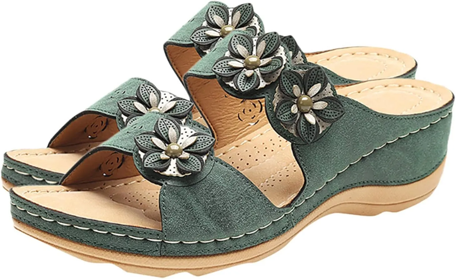 Eduavar Orthopedic Sandals for Women, Sandals Women Comfortable Wedge Sandals Slip On Floral Open Toe Platform Sandals