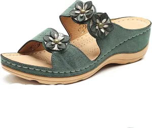 Eduavar Orthopedic Sandals for Women, Sandals Women Comfortable Wedge Sandals Slip On Floral Open Toe Platform Sandals