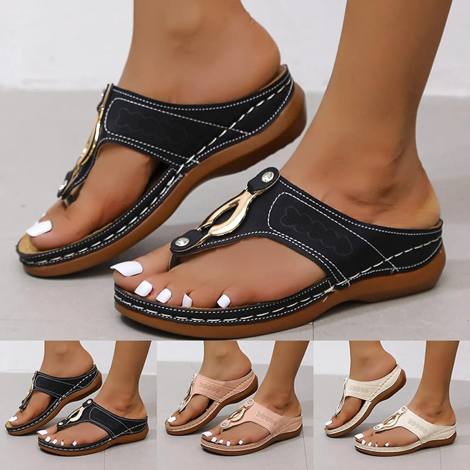 Eduavar Orthopedic Sandals for Women, Sandals Women with Arch Support Breathable Flip Flops Summer Casual Sandals Slippers