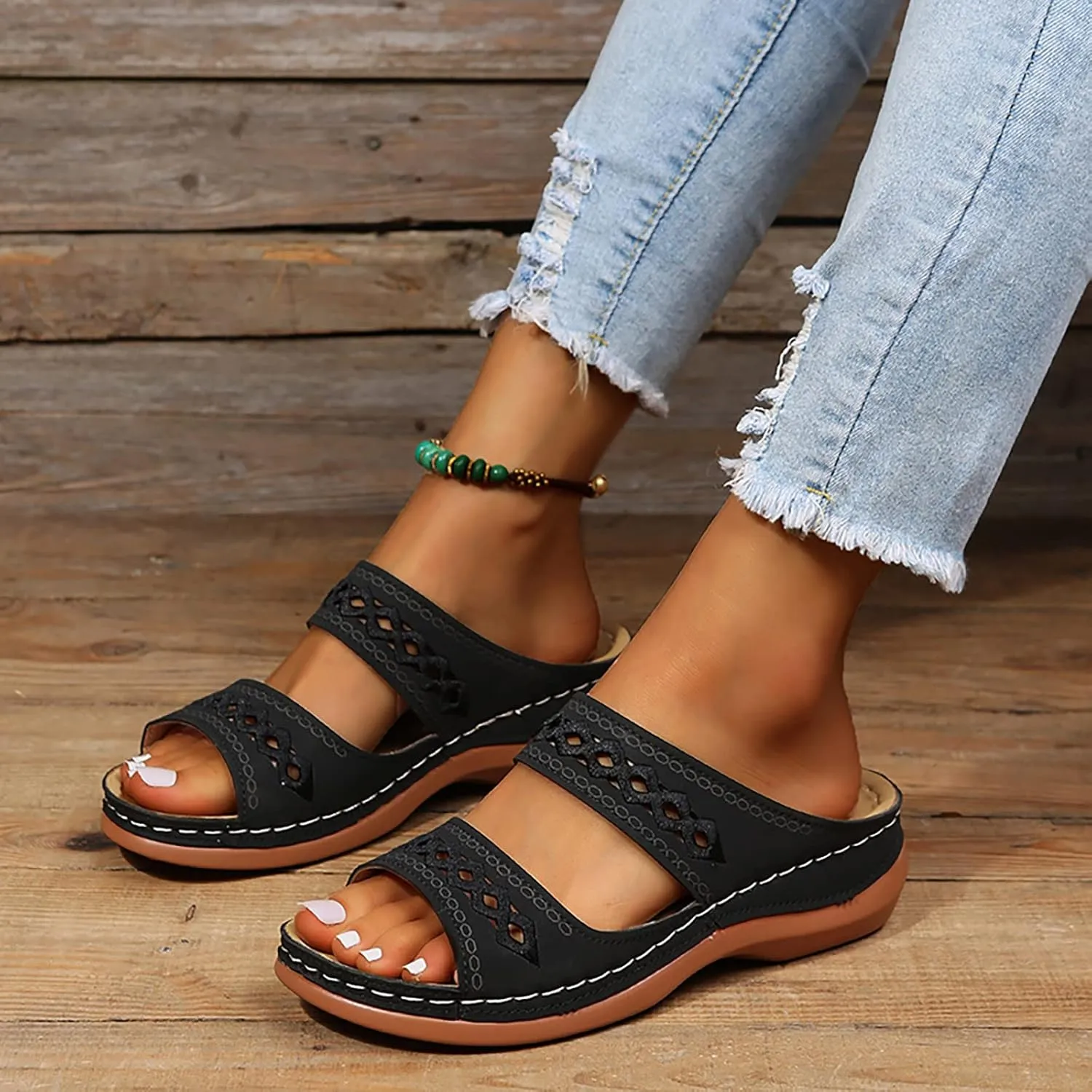 Eduavar Orthopedic Sandals for Women, Womens Sandals Comfortable Sandals Slippers Open Toe Wedge Sandals with Arch Support