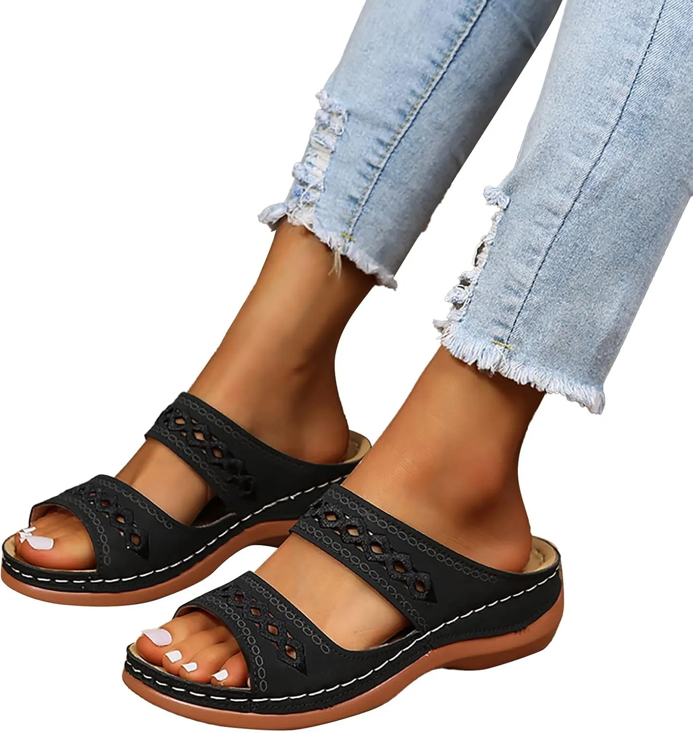 Eduavar Orthopedic Sandals for Women, Womens Sandals Comfortable Sandals Slippers Open Toe Wedge Sandals with Arch Support