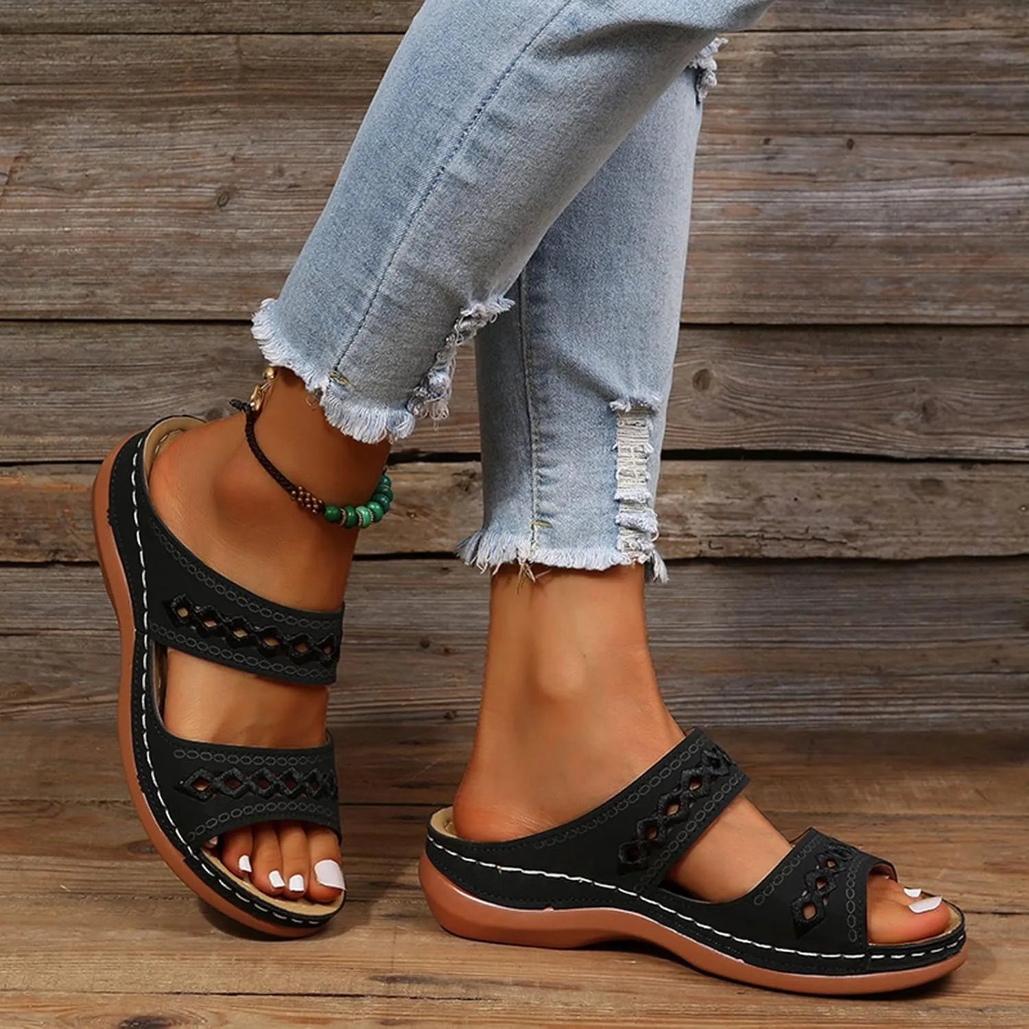 Eduavar Orthopedic Sandals for Women, Womens Sandals Comfortable Sandals Slippers Open Toe Wedge Sandals with Arch Support