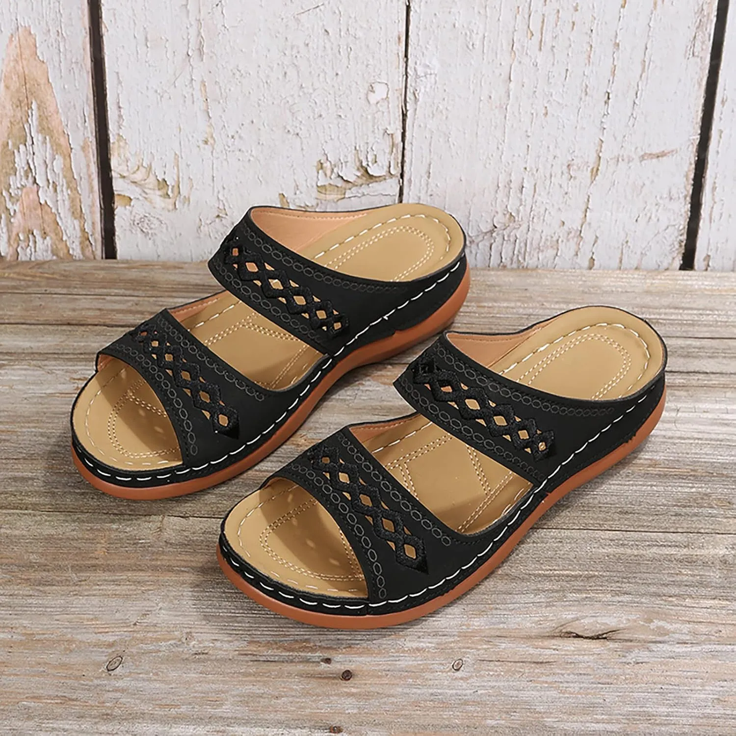 Eduavar Orthopedic Sandals for Women, Womens Sandals Comfortable Sandals Slippers Open Toe Wedge Sandals with Arch Support