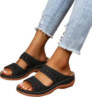 Eduavar Orthopedic Sandals for Women, Womens Sandals Comfortable Sandals Slippers Open Toe Wedge Sandals with Arch Support