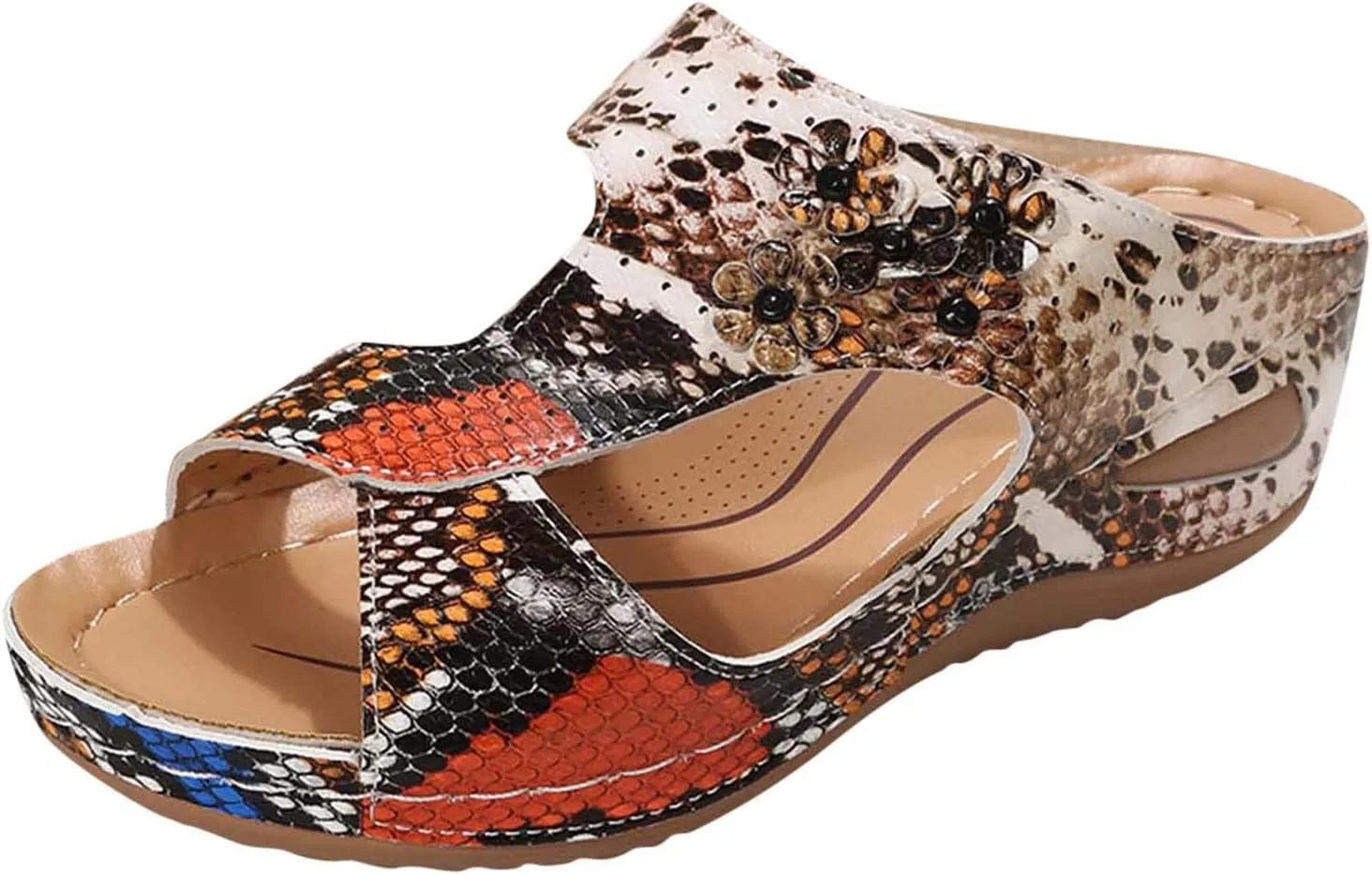 Eduavar Orthopedic Sandals for Women, Womens Sandals Retro Floral Wedge Sandals Casual Open Toe Sandals with Arch Support