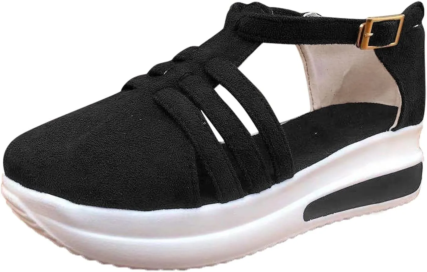 Eduavar Sandals for Women Casual Summer, Closed Toe Sandals Women Breathable Platform Sandals Casual Sports Sandals Shoes