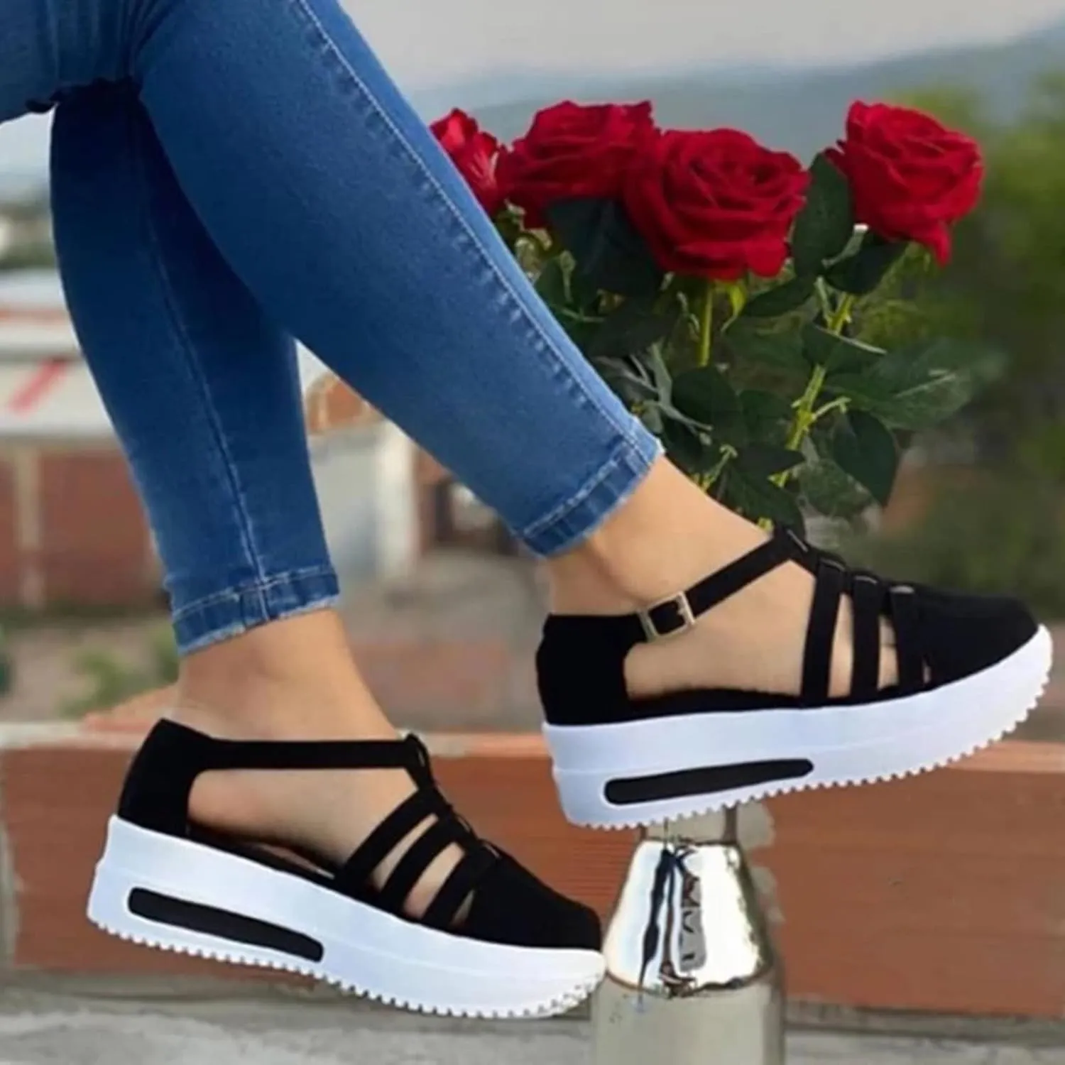 Eduavar Sandals for Women Casual Summer, Closed Toe Sandals Women Breathable Platform Sandals Casual Sports Sandals Shoes