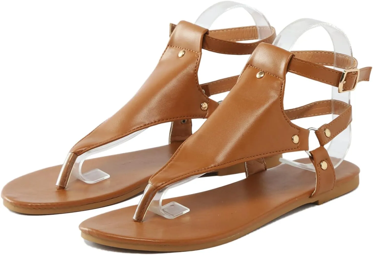 Eduavar Sandals for Women Casual Summer, Gladiator Sandals for Women Leather Open Toe Flip Flops Sandals with Buckle Strap