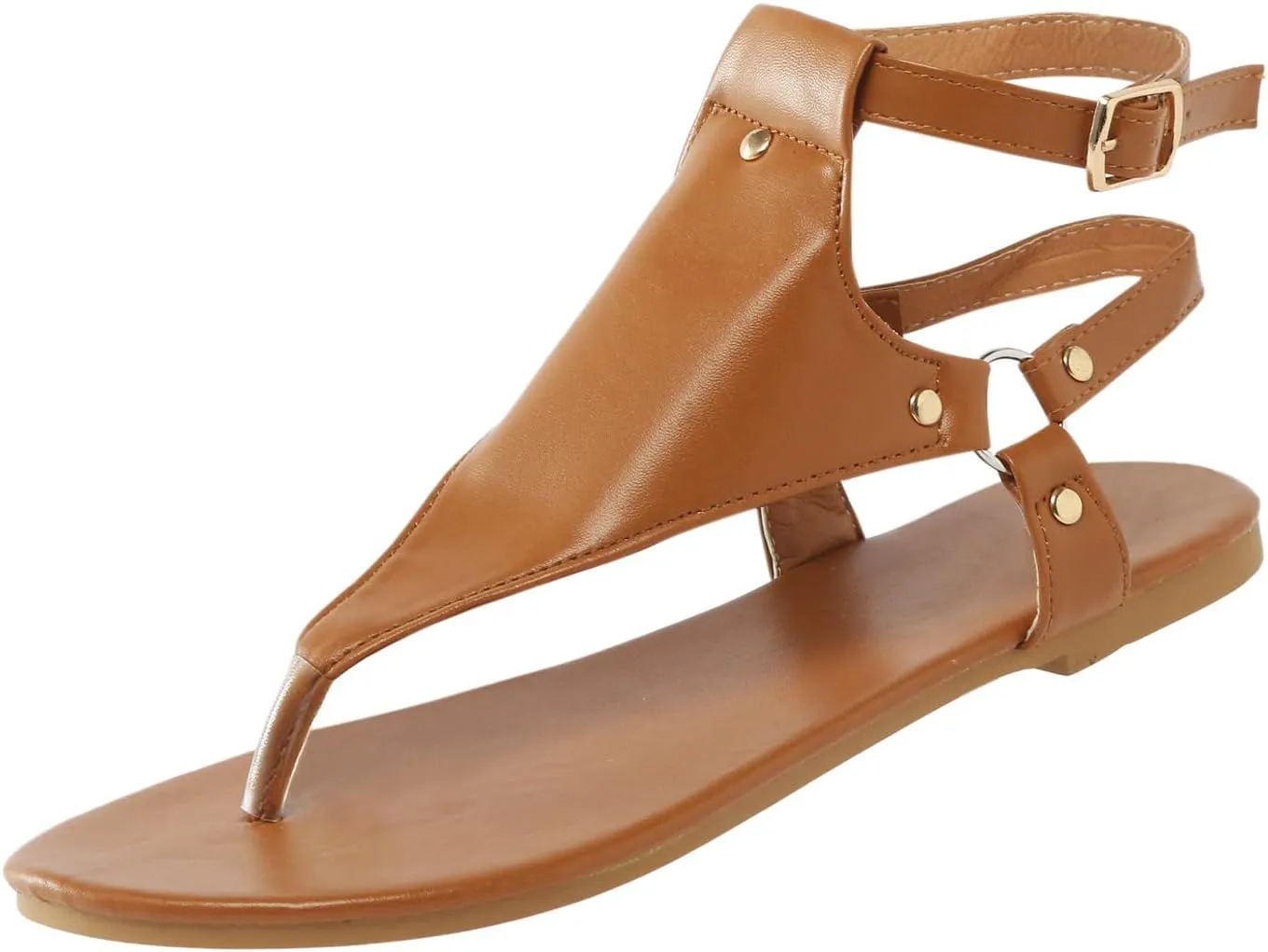 Eduavar Sandals for Women Casual Summer, Gladiator Sandals for Women Leather Open Toe Flip Flops Sandals with Buckle Strap