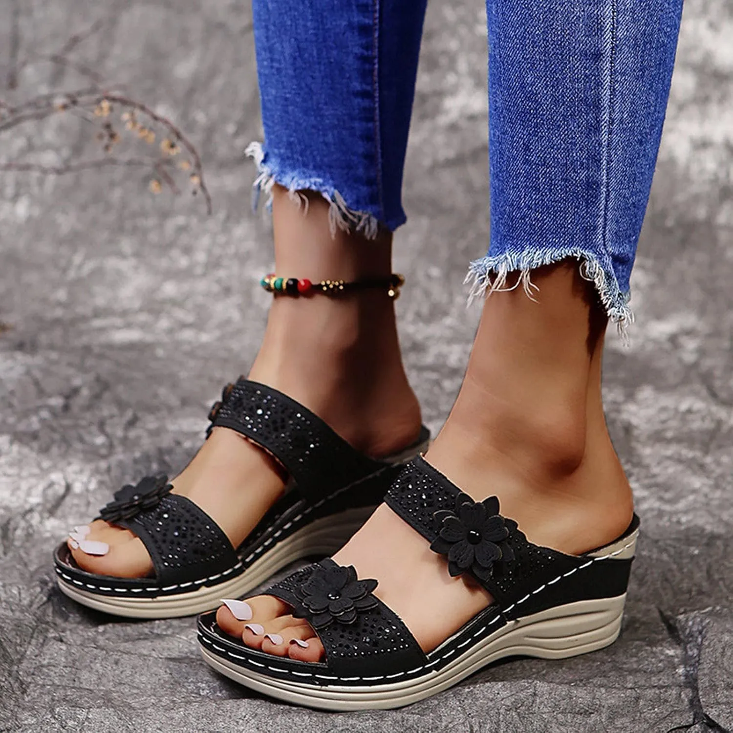 Eduavar Sandals for Women Casual Summer, Orthopedic Sandals for Women Breathable Summer Beach Sandals Casual Open Toe Sandals