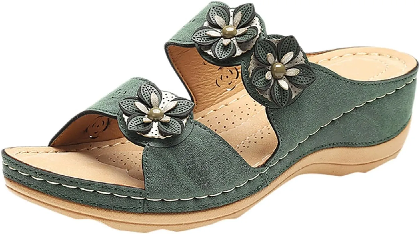 Eduavar Sandals for Women Casual Summer, Orthopedic Sandals for Women Open Toe Low Wedge Slip-on Sandals Beach Slippers
