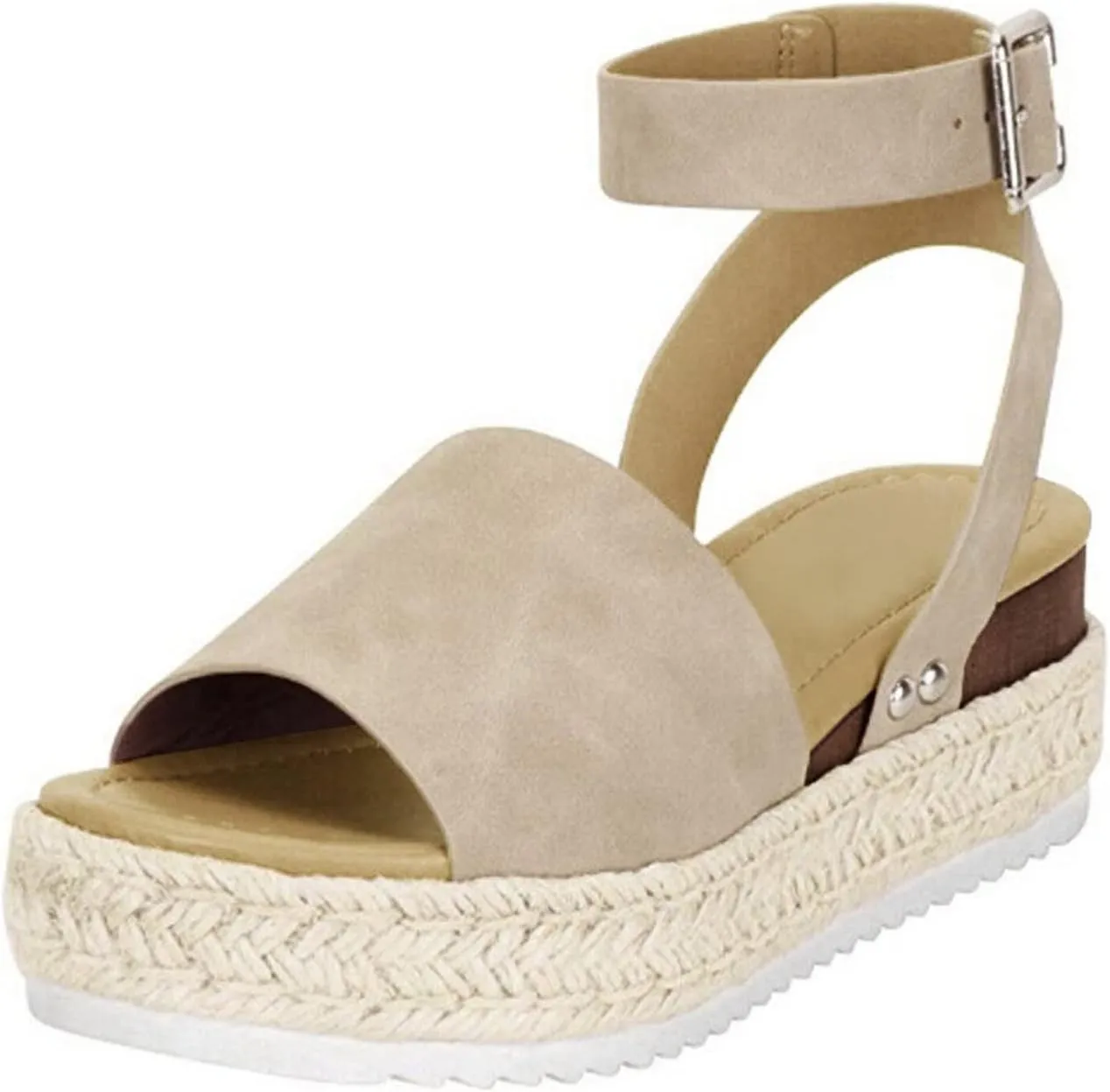 Eduavar Sandals for Women Casual Summer, Platform Sandals Women Dressy Open Toe Espadrille Sandals Shoes with Buckle Strap