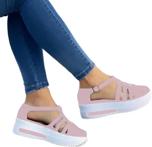 Eduavar Sandals for Women Casual Summer, Women Sandals Closed Toe Wedge Sandals Summer Casual Ankle Strap Buckle Sandals